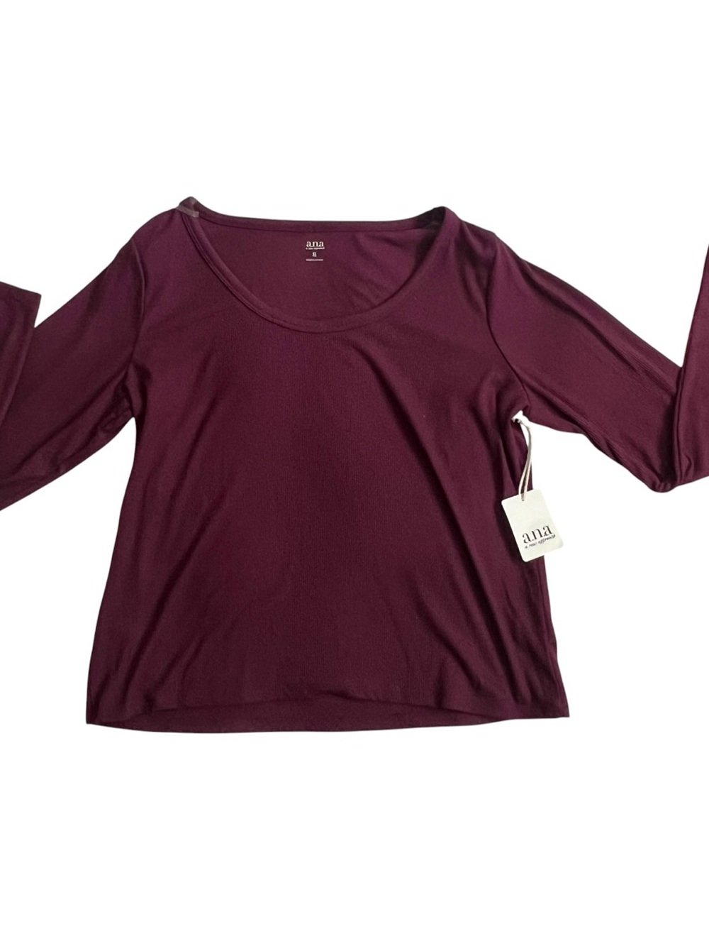 a.n.a Long Sleeve Scoop Neck Top - Plum Burgundy